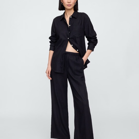 Mid Rise Linen-Blend Pull-On Wide-Leg Pants - Picture 1 of 6